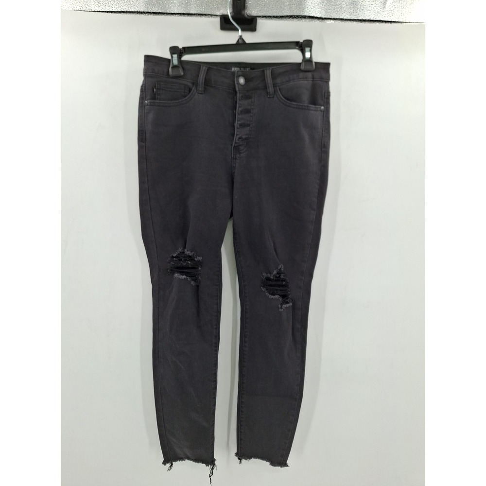 Judy Blue Womens Button Fly Skinny Fit Bkack Distressed Jeans 9/29